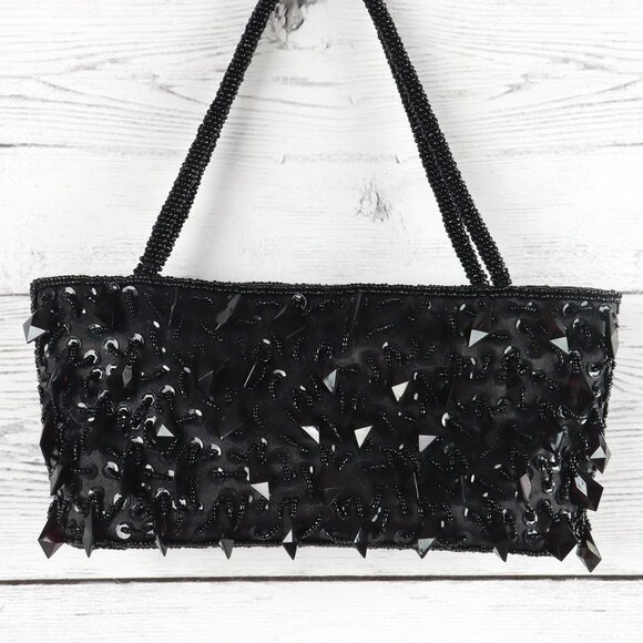 Bijoux Terner Handbags - Vintage 90s Bijoux Terner Black Satin Beaded Mini Bag